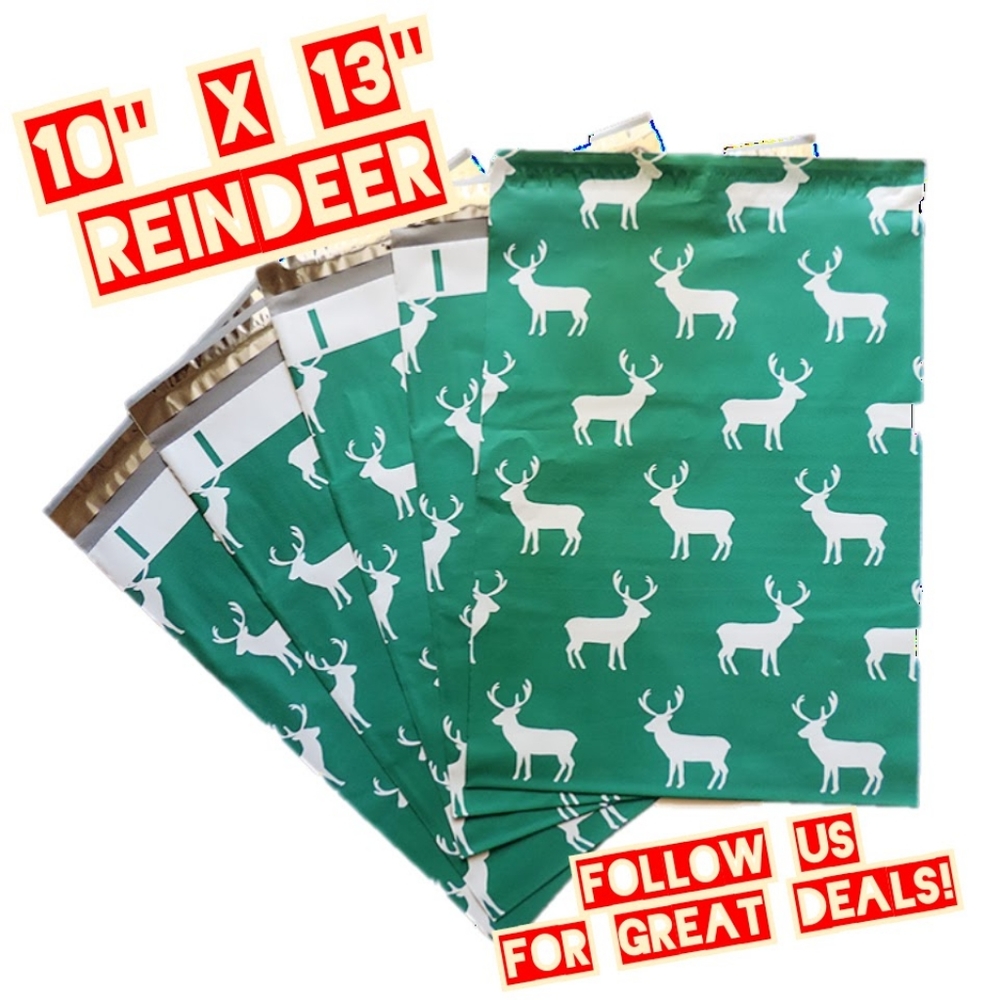 100 Reindeer 10" x 13" Poly Mailers